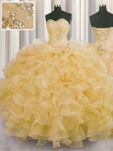 Smart Sleeveless Beading and Ruffles Lace Up Quince Ball Gowns