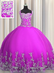 Purple 15 Quinceanera Dress Military Ball and Sweet 16 and Quinceanera and For with Beading and Appliques Straps Sleeveless Lace Up