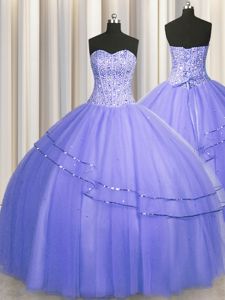 Visible Boning Puffy Skirt Purple 15 Quinceanera Dress Military Ball and Sweet 16 and Quinceanera and For with Beading Sweetheart Sleeveless Lace Up