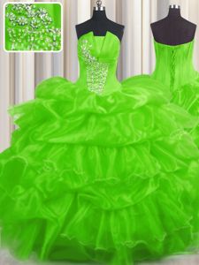 Strapless Neckline Beading and Ruffled Layers and Pick Ups 15 Quinceanera Dress Sleeveless Lace Up