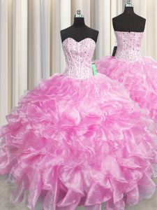 Visible Boning Zipper Up Sleeveless Zipper Floor Length Beading and Ruffles Quinceanera Court Dresses