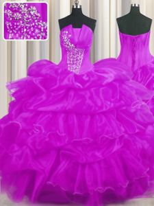 Pick Ups Ruffled Floor Length Purple Sweet 16 Quinceanera Dress Strapless Sleeveless Lace Up