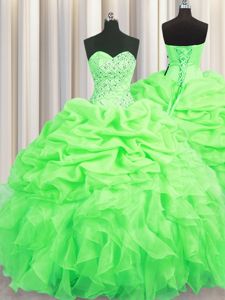 Floor Length Lace Up 15th Birthday Dress for Military Ball and Sweet 16 and Quinceanera with Beading and Ruffles and Pick Ups