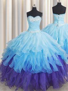 Sleeveless Floor Length Beading and Appliques Lace Up Quinceanera Dress with Green