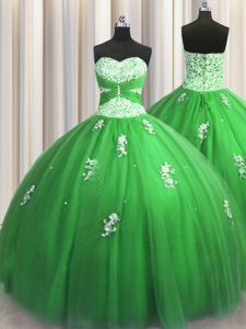 Sweetheart Sleeveless Tulle 15th Birthday Dress Beading and Appliques Lace Up