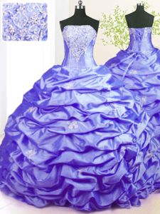 Lavender Taffeta Lace Up 15th Birthday Dress Sleeveless With Train Sweep Train Beading and Pick Ups