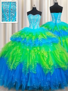 Enchanting Ruffled Sweetheart Sleeveless Lace Up Vestidos de Quinceanera Multi-color Tulle