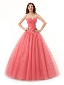 Trendy Sweetheart Sleeveless Lace Up Quinceanera Gowns Watermelon Red Tulle