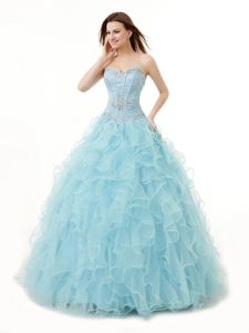 Sleeveless Beading and Ruffles Lace Up Ball Gown Prom Dress