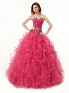 Glamorous Sweetheart Sleeveless Lace Up Sweet 16 Dresses Coral Red Organza