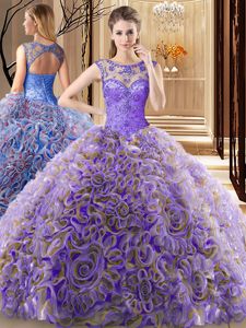 Scoop Ball Gowns Sleeveless Multi-color Quince Ball Gowns Brush Train Lace Up