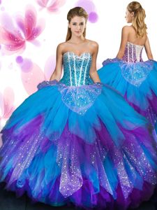 Multi-color Sweetheart Lace Up Beading and Ruffled Layers Quinceanera Dress Sleeveless