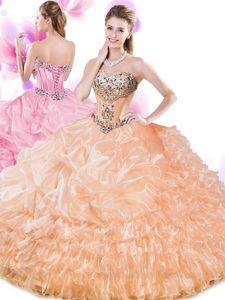 Classical Orange Sweetheart Neckline Beading and Ruffled Layers and Pick Ups 15th Birthday Dress Sleeveless Lace Up