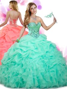 Pick Ups Floor Length Ball Gowns Sleeveless Apple Green Quinceanera Gown Lace Up