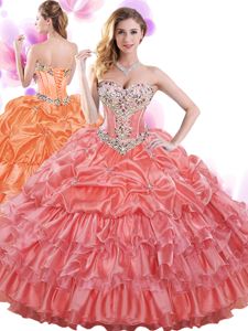 Tulle High-neck Sleeveless Lace Up Beading and Ruffles Quinceanera Dresses in Apple Green