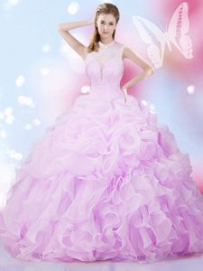 Sleeveless Beading and Ruffles and Pick Ups Lace Up Quinceanera Gowns