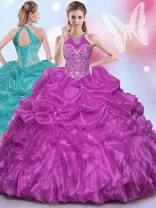 Halter Top Sleeveless Organza Damas Dress Appliques and Pick Ups Lace Up