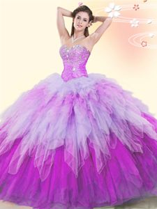 Multi-color Sleeveless Floor Length Beading and Ruffles Lace Up 15 Quinceanera Dress