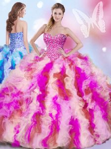 Artistic Sweetheart Sleeveless Organza Sweet 16 Dress Beading and Ruffles Lace Up