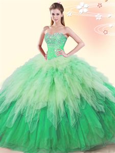 Dynamic Multi-color Sweetheart Neckline Beading and Ruffles Quinceanera Dresses Sleeveless Lace Up