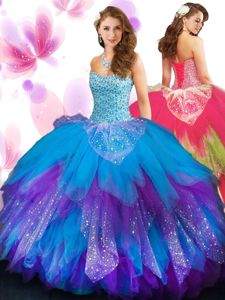 Stylish Sweetheart Sleeveless Tulle Vestidos de Quinceanera Beading and Ruffled Layers Lace Up