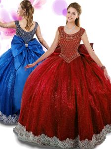 Suitable Ball Gowns Sweet 16 Dress Wine Red Scoop Organza Sleeveless Floor Length Zipper