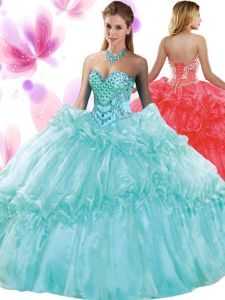 Edgy Sweetheart Sleeveless Organza Quince Ball Gowns Pick Ups Lace Up