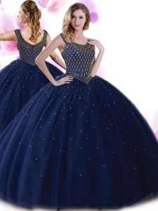 Sophisticated Scoop Sleeveless Beading Zipper Quince Ball Gowns