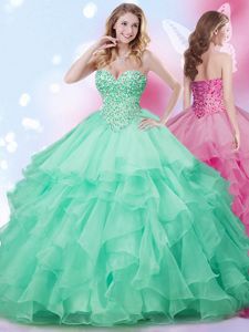 Shining Floor Length Ball Gowns Sleeveless Apple Green Vestidos de Quinceanera Lace Up