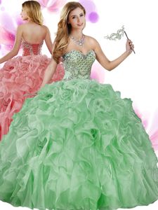 Floor Length Green Quinceanera Dresses Organza Sleeveless Beading and Ruffles