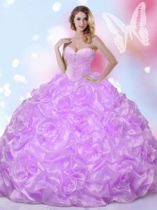 Fabric With Rolling Flowers Sweetheart Sleeveless Lace Up Beading Quinceanera Gowns in Lavender