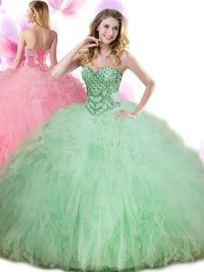 Apple Green Sweetheart Lace Up Beading and Ruffles Quinceanera Gown Sleeveless