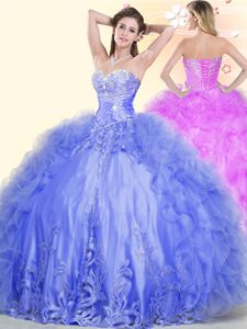 New Arrival Blue Sleeveless Beading and Ruffles Floor Length Quinceanera Dresses