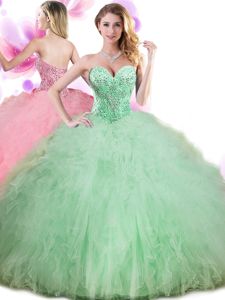 Elegant Pick Ups Ball Gowns Sweet 16 Quinceanera Dress Apple Green Sweetheart Tulle Sleeveless Floor Length Lace Up