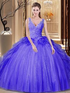 Sequins Floor Length Lavender Ball Gown Prom Dress V-neck Sleeveless Backless