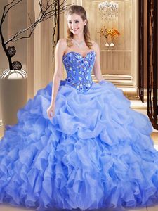 Vintage Pick Ups Brush Train Ball Gowns Quinceanera Gown Lavender Sweetheart Organza Sleeveless Lace Up