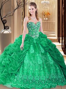 Flirting Green Sweetheart Neckline Embroidery and Pick Ups Quinceanera Dress Sleeveless Lace Up