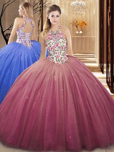 High Quality Tulle Sleeveless Floor Length Quinceanera Gowns and Lace and Appliques