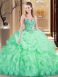 Apple Green Quinceanera Dresses Sweetheart Sleeveless Brush Train Lace Up