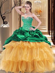 Glorious Organza and Taffeta Sleeveless Floor Length Quince Ball Gowns and Beading and Ruffles