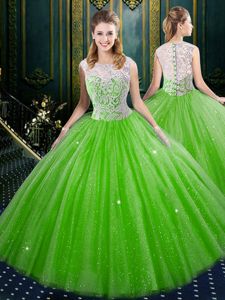 Elegant Floor Length 15th Birthday Dress High-neck Sleeveless Zipper