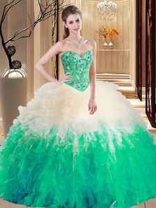 Multi-color Sweetheart Lace Up Embroidery and Ruffles Sweet 16 Quinceanera Dress Sleeveless