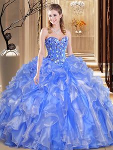 Customized Blue Sleeveless Organza Lace Up Quinceanera Dress for Prom and Military Ball and Sweet 16 and Quinceanera