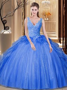 Sleeveless Lace and Appliques and Pick Ups Backless Quinceanera Gowns