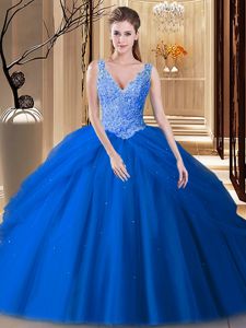 Multi-color Ball Gowns Tulle Sleeveless Embroidery and Ruffles Floor Length Lace Up Quinceanera Gown