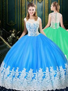 Scoop Sleeveless Zipper Floor Length Lace and Appliques 15th Birthday Dress