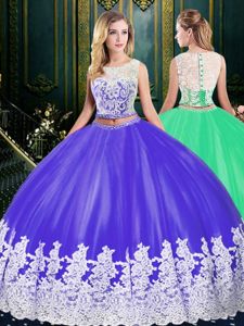 Scoop Sleeveless Tulle Sweet 16 Quinceanera Dress Lace and Appliques Zipper