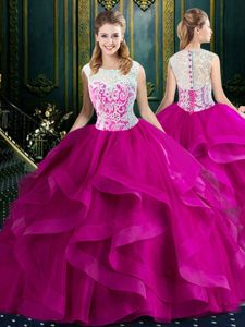 Square Sleeveless Tulle Sweet 16 Dresses Lace Brush Train Clasp Handle