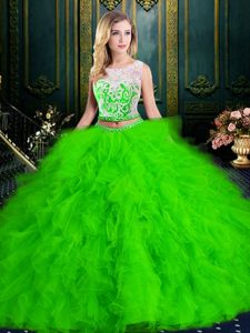 Cute 15 Quinceanera Dress Military Ball and Sweet 16 and Quinceanera and For with Lace and Ruffles Scoop Sleeveless Zipper