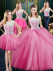 Four Piece Scoop Sleeveless Zipper Floor Length Lace and Appliques and Pick Ups 15 Quinceanera Dress